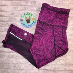 Lululemon Sz 6 Outrun 17" Crop Antique Paisley Deep Fuschia Black Leggings Emo